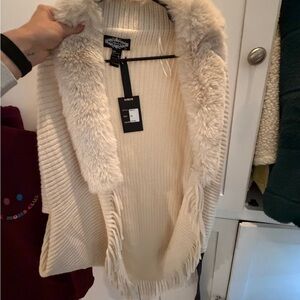 Zara Cream Cardigan with Faux Fur Trim